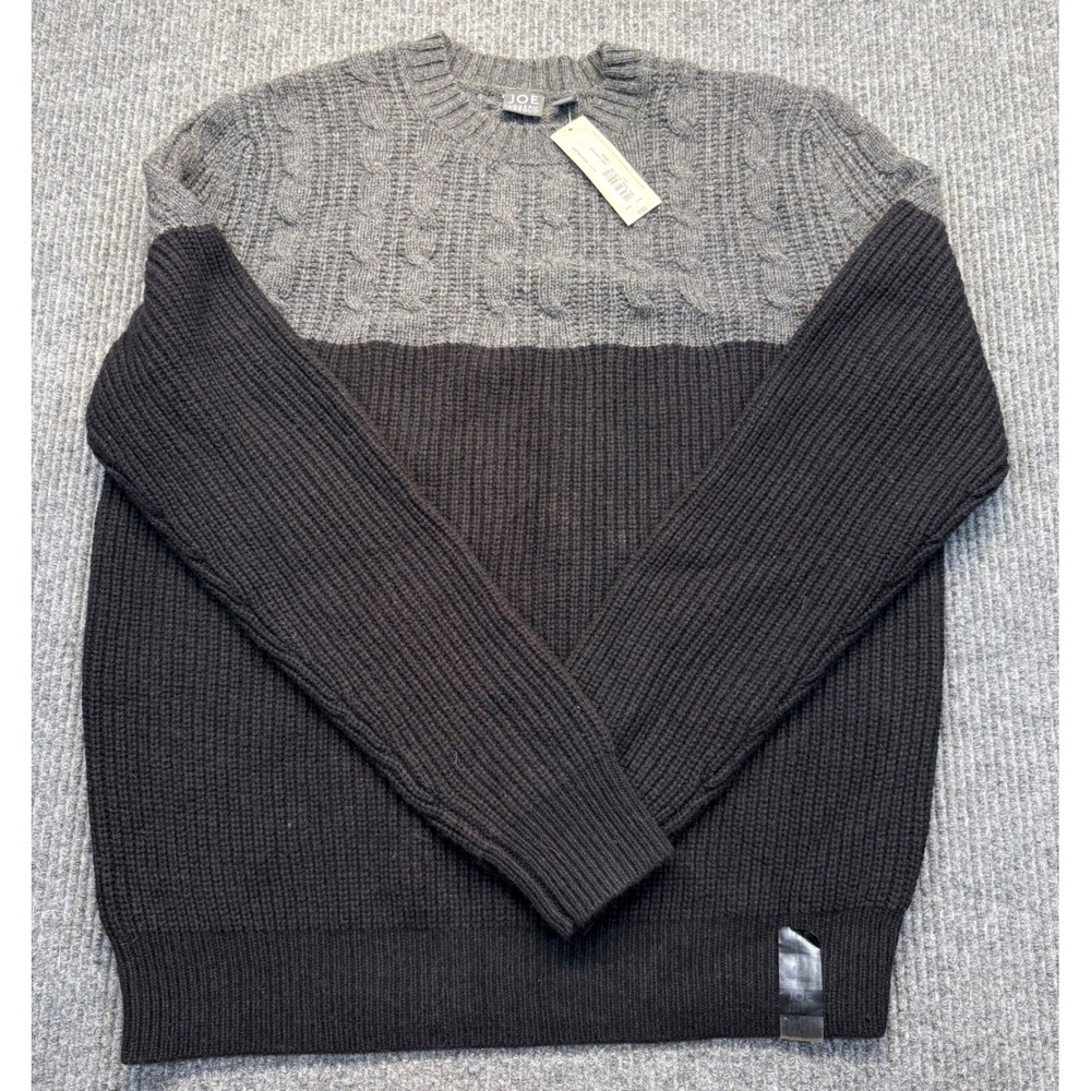 Joseph Abboud Mens Wool Blend Colorblock Cable Knit Ribbed Sweater Grey Black L